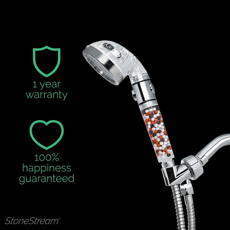 StoneStream Original StoneStream Filtered Shower Head, Eco Power High Pressure Water Softener Showerhead with ON/OFF switch and Spa like Ionic beads for Dry Skin & Hair â€” 3 Spray Settings - Image 4
